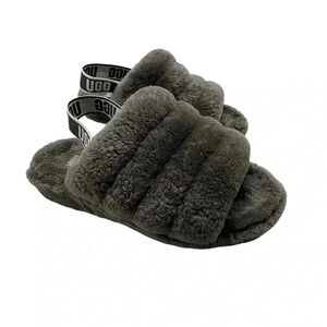 UGG fluff yeah grey platformm shearling sandals slippers size 7